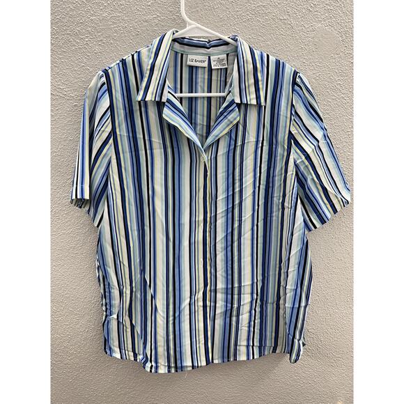 Womens Liz Baker Shirt Size 10 Striped Short Sleeve Button Up - Picture 1 of 12